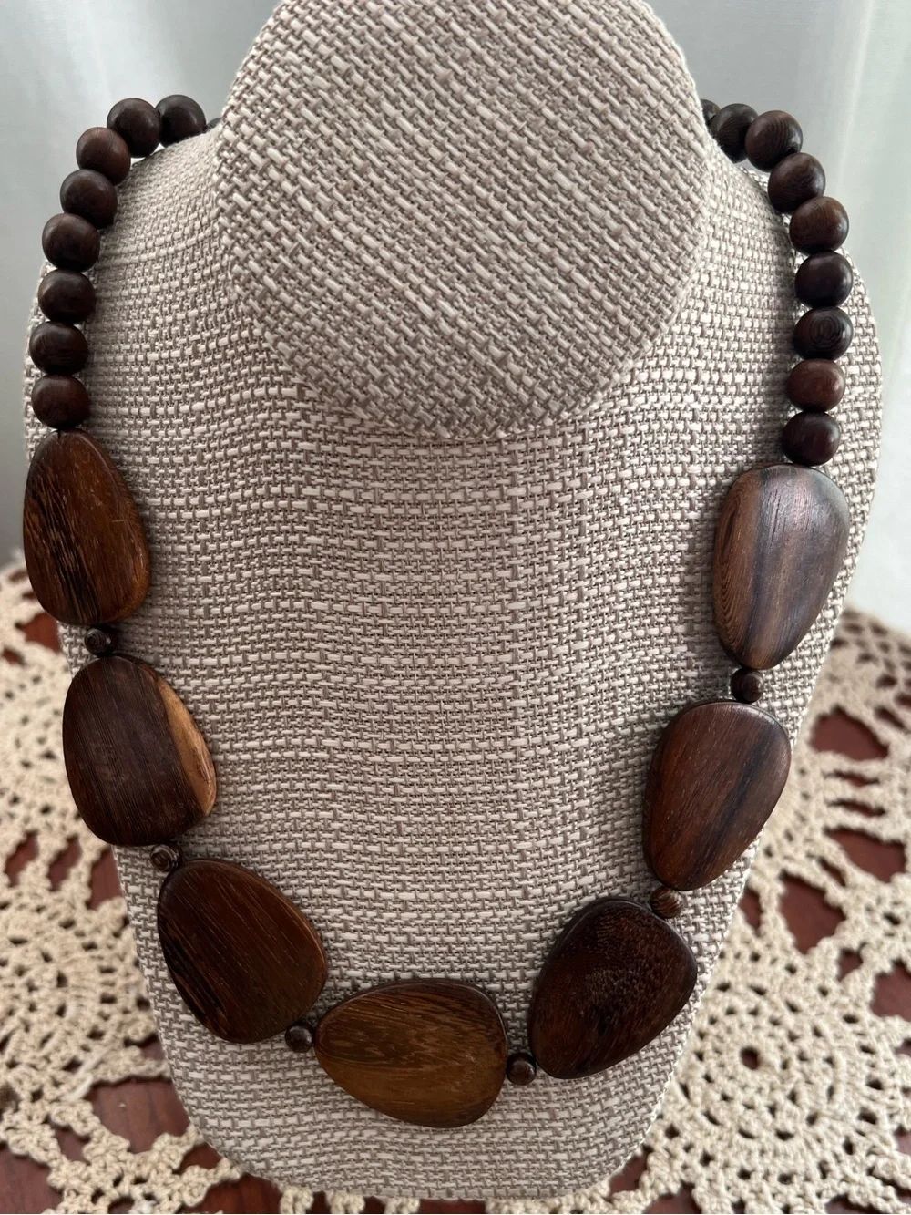 Boho Wooden Statement Necklace Brown Wood Bead Bib Necklace Adjustable